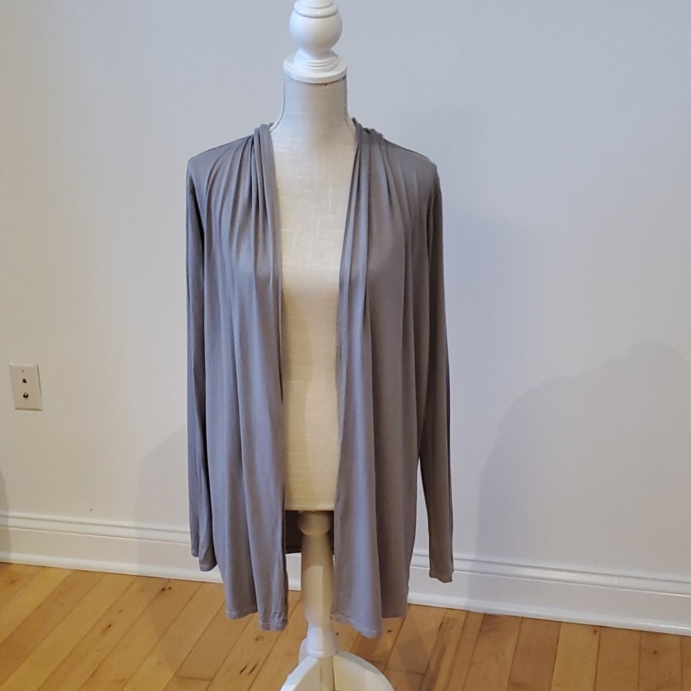 Three Dots Grey Open Front Cardigan With Hood - image 2